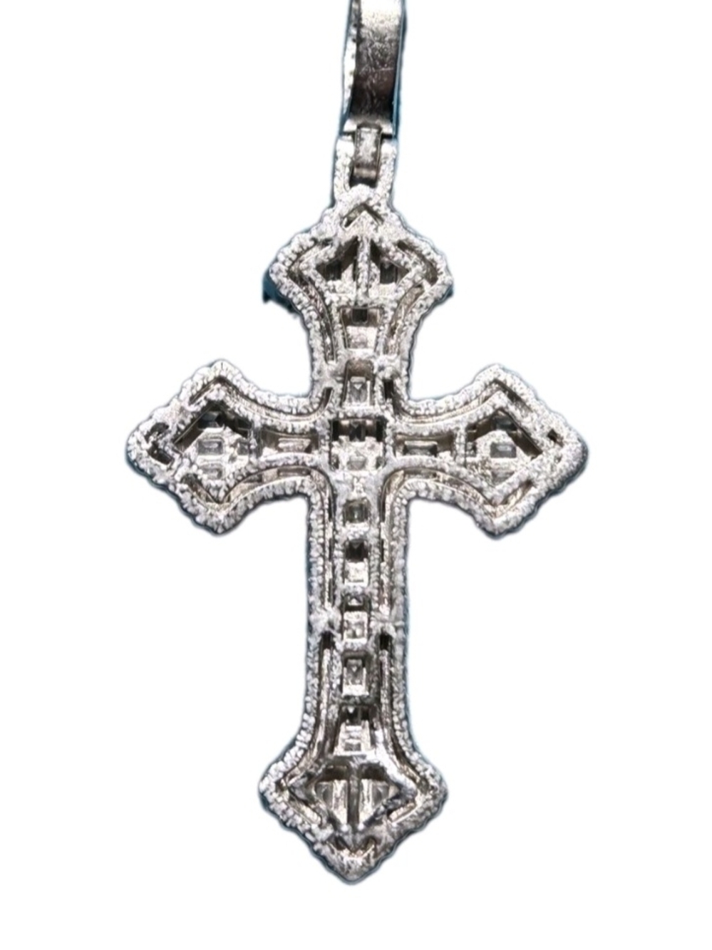 Iced Out Moissanite Baguette Cross Pendant 925 Sterling Silver NEW - Picture 3 of 8